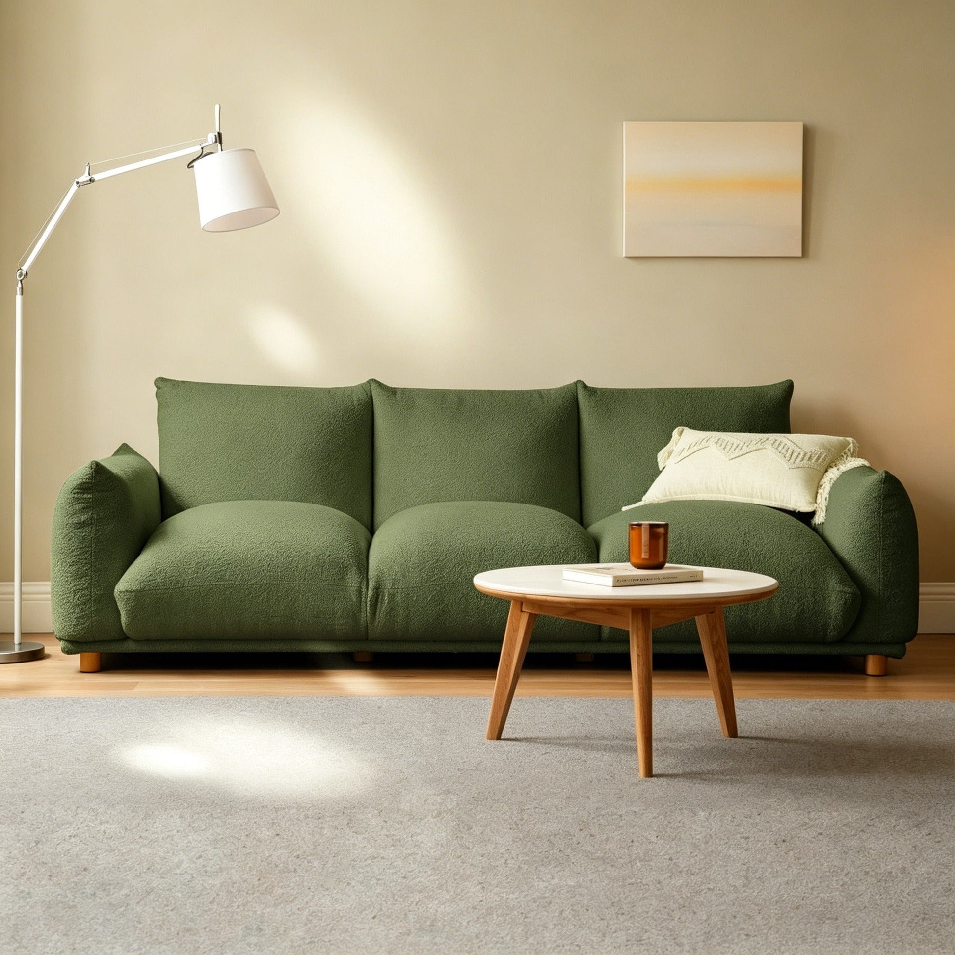 Cream Sofa - Wabi-Sabi Cream Cream Sofa with Faux Lamb Wool Fabric for Living Room