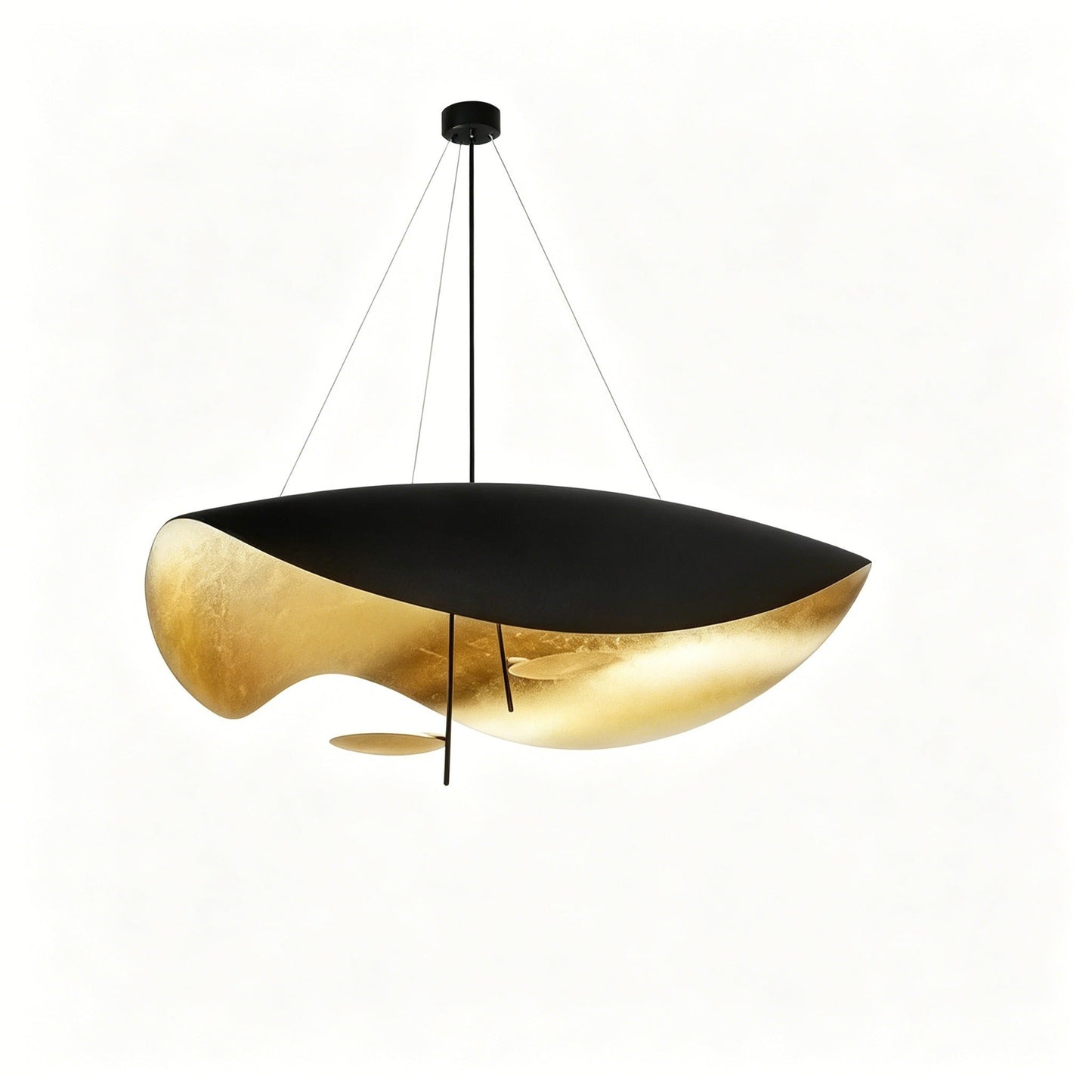 Black and gold foil modern minimalist luxury chandelier with LED lighting and adjustable suspension