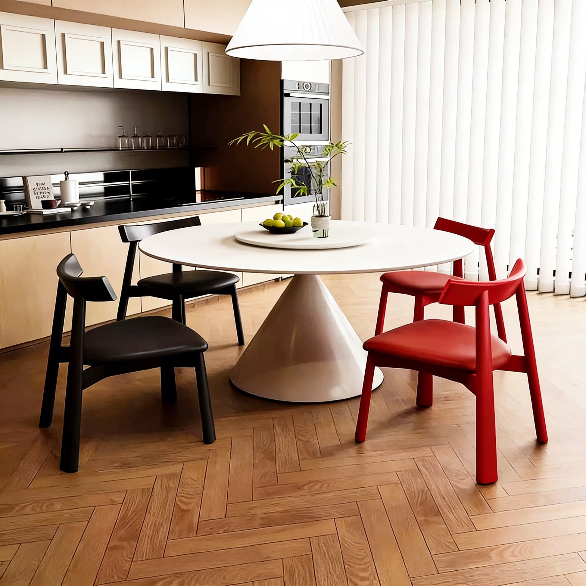 Modern minimalist solid wood dining chair with oar backrest and leather upholstery