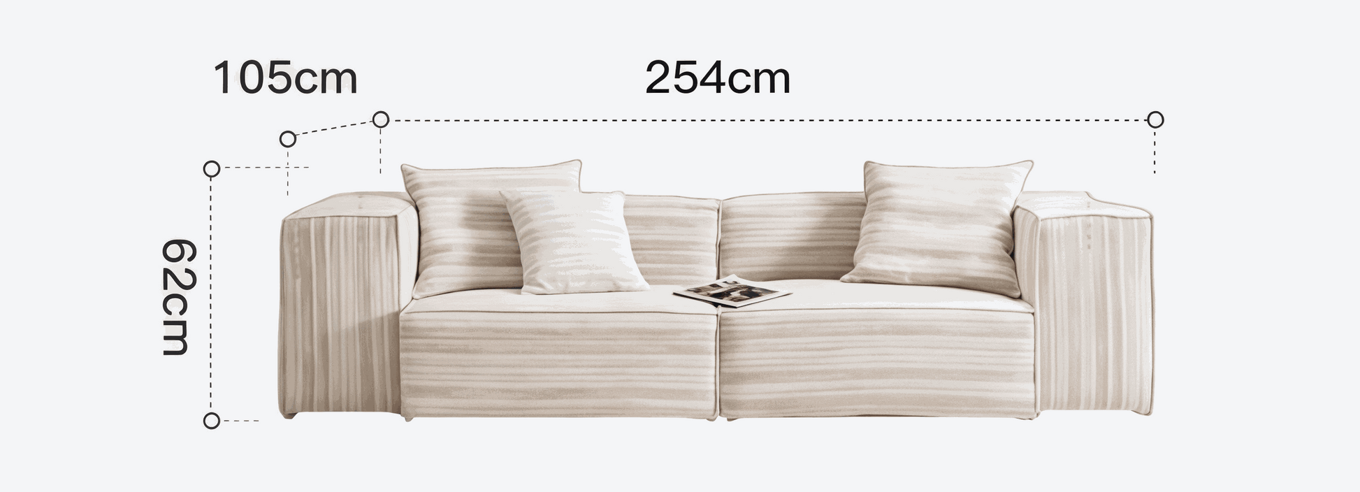 Chenille fabric modular straight sofa with double-sided washable covers in minimalist living room setting