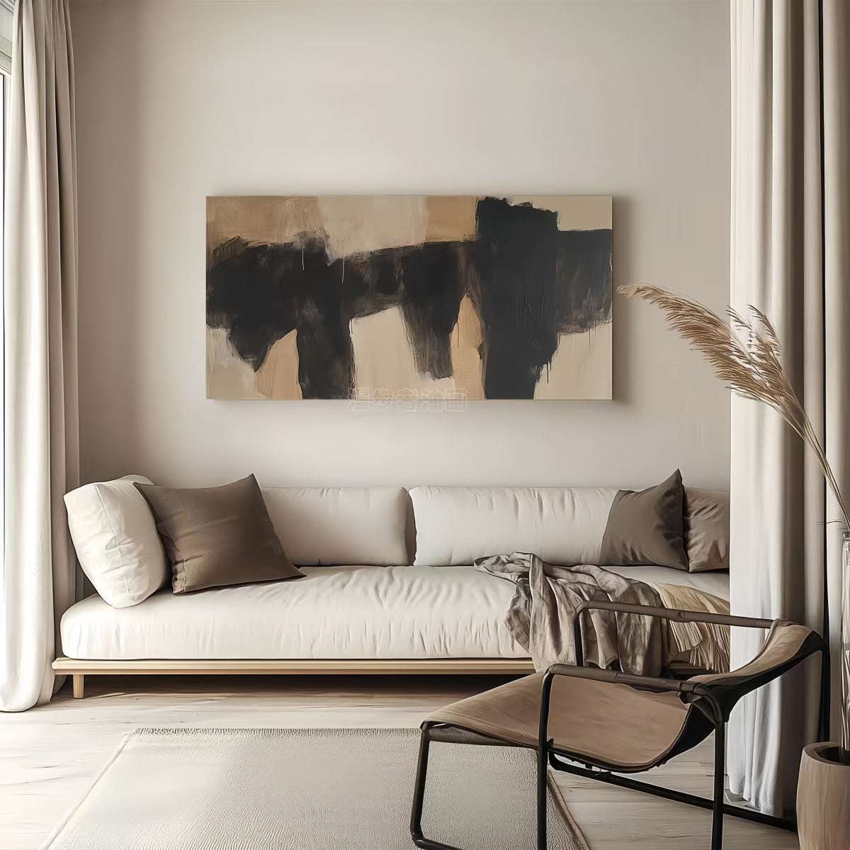 Wabi-Sabi hand-painted oil painting on cotton-linen canvas with minimalist abstract design and natural cozy feel