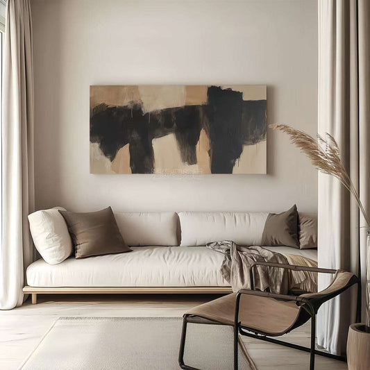 Wabi-Sabi hand-painted oil painting on cotton-linen canvas with minimalist abstract design and natural cozy feel
