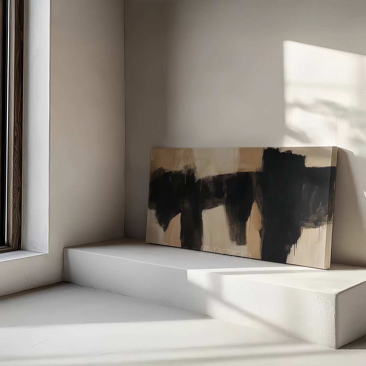 Wabi-Sabi hand-painted oil painting on cotton-linen canvas with minimalist abstract design and rich textures for cozy, sophisticated home decor