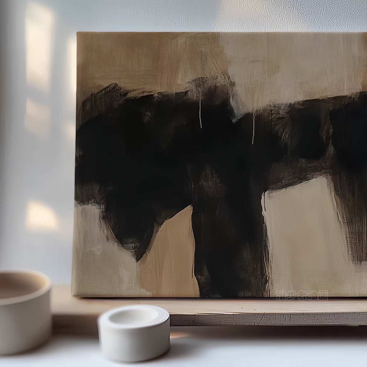 Wabi-Sabi hand-painted minimalist abstract oil painting on cotton-linen canvas with natural, cozy, textured design for wall art