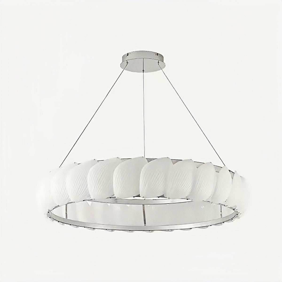 Modern ring pendant light with white circular design, hanging chandelier for living room and dining area lighting