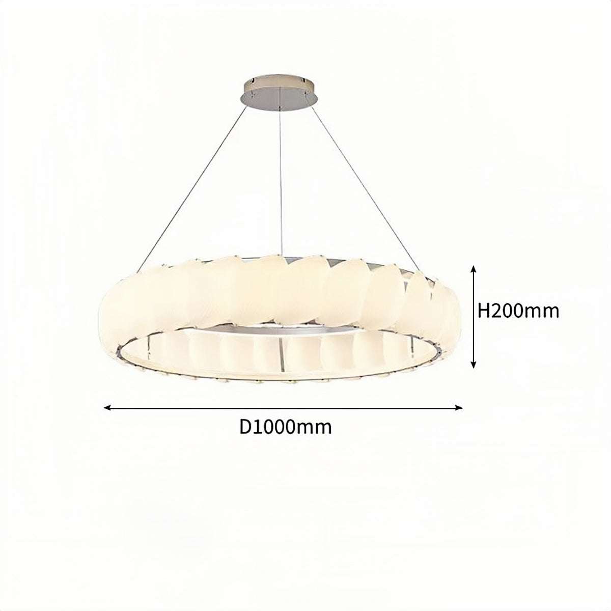 Modern ring pendant light with circular design, creamy LED glow, and tri-color dimming for living room and dining area.