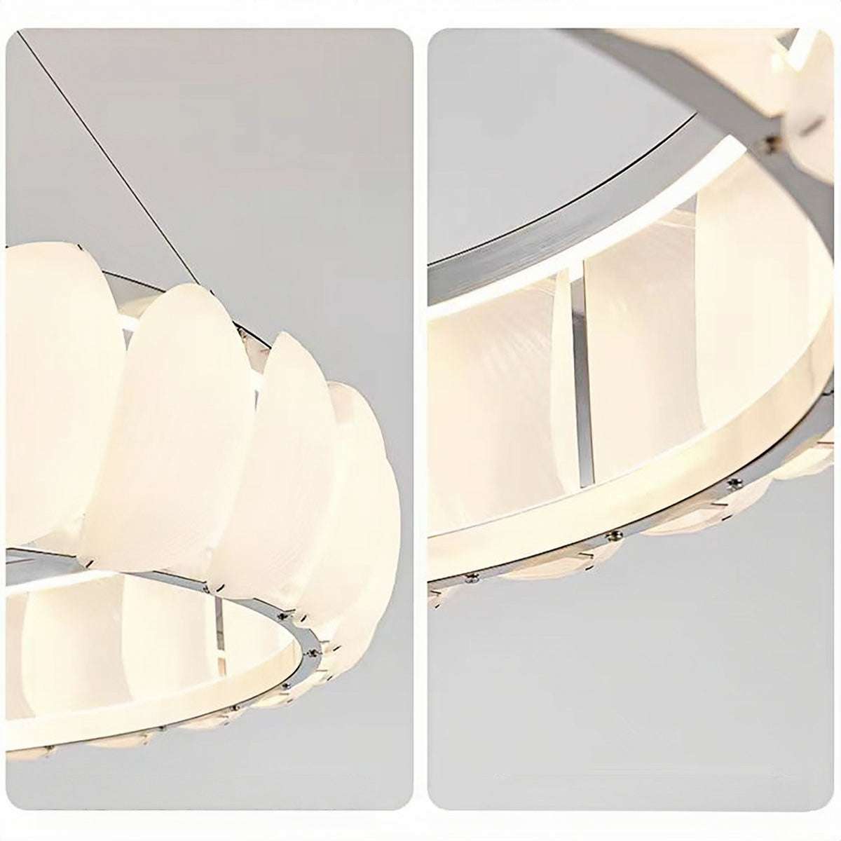 Modern ring pendant light with sleek hardware and soft creamy LED glow