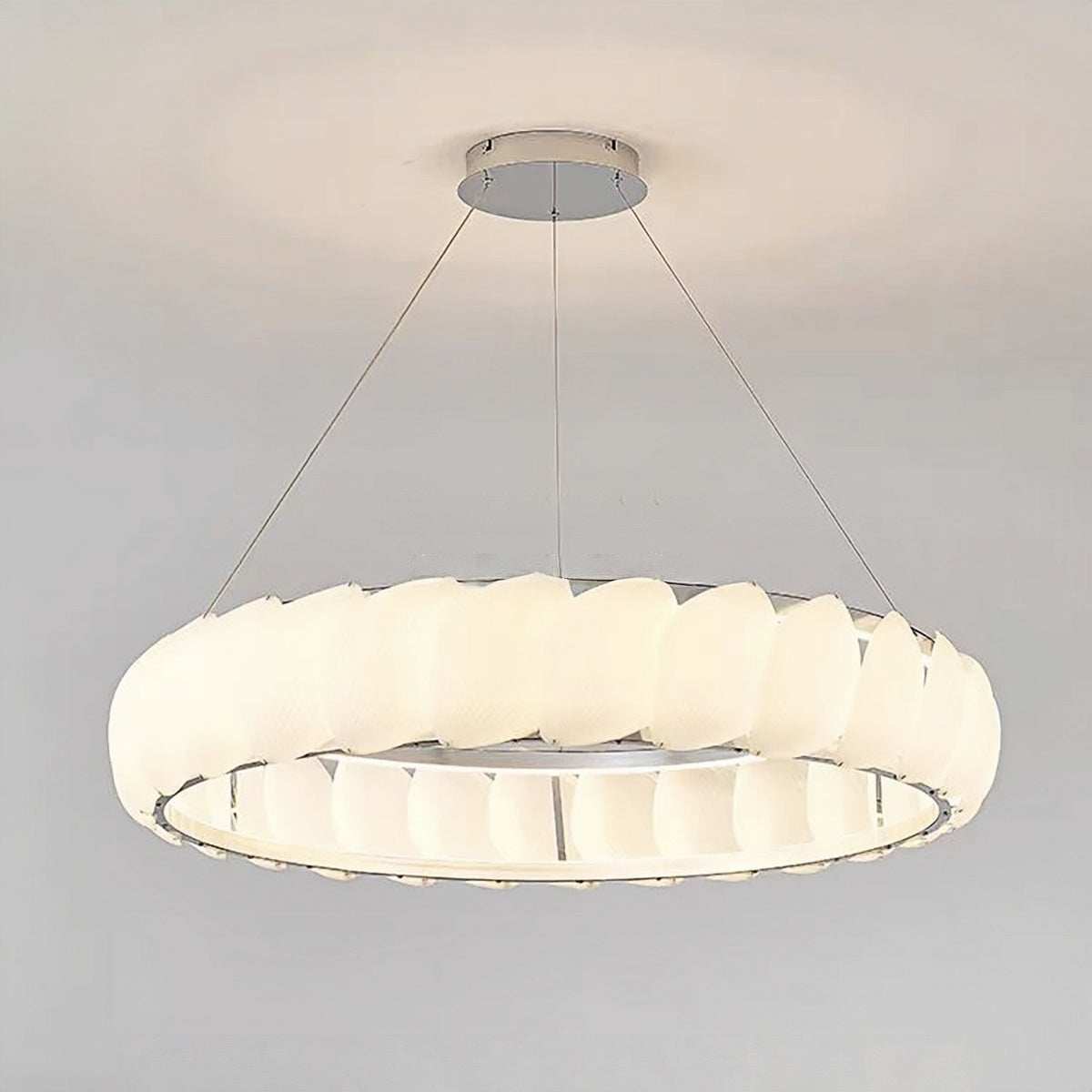 Italian modern ring pendant light with soft creamy LED glow and tri-color dimming for living room ambiance