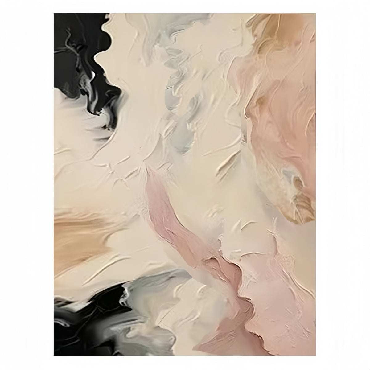 Frameless hand-painted abstract oil painting in cream tones with textured brushstrokes and minimalist design