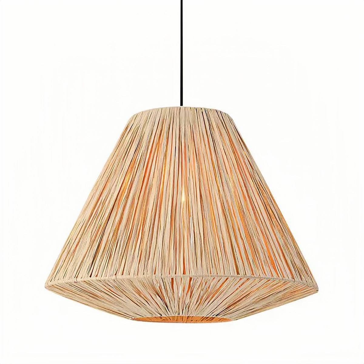 Handwoven rattan pendant light with warm ambient glow for bedroom and dining areas