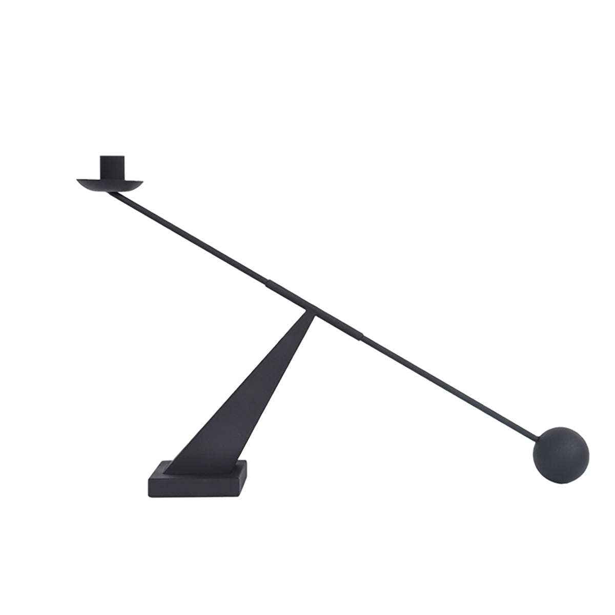 Modern minimalist black candle holder with geometric wabi-sabi design, metal construction, and sleek balance style