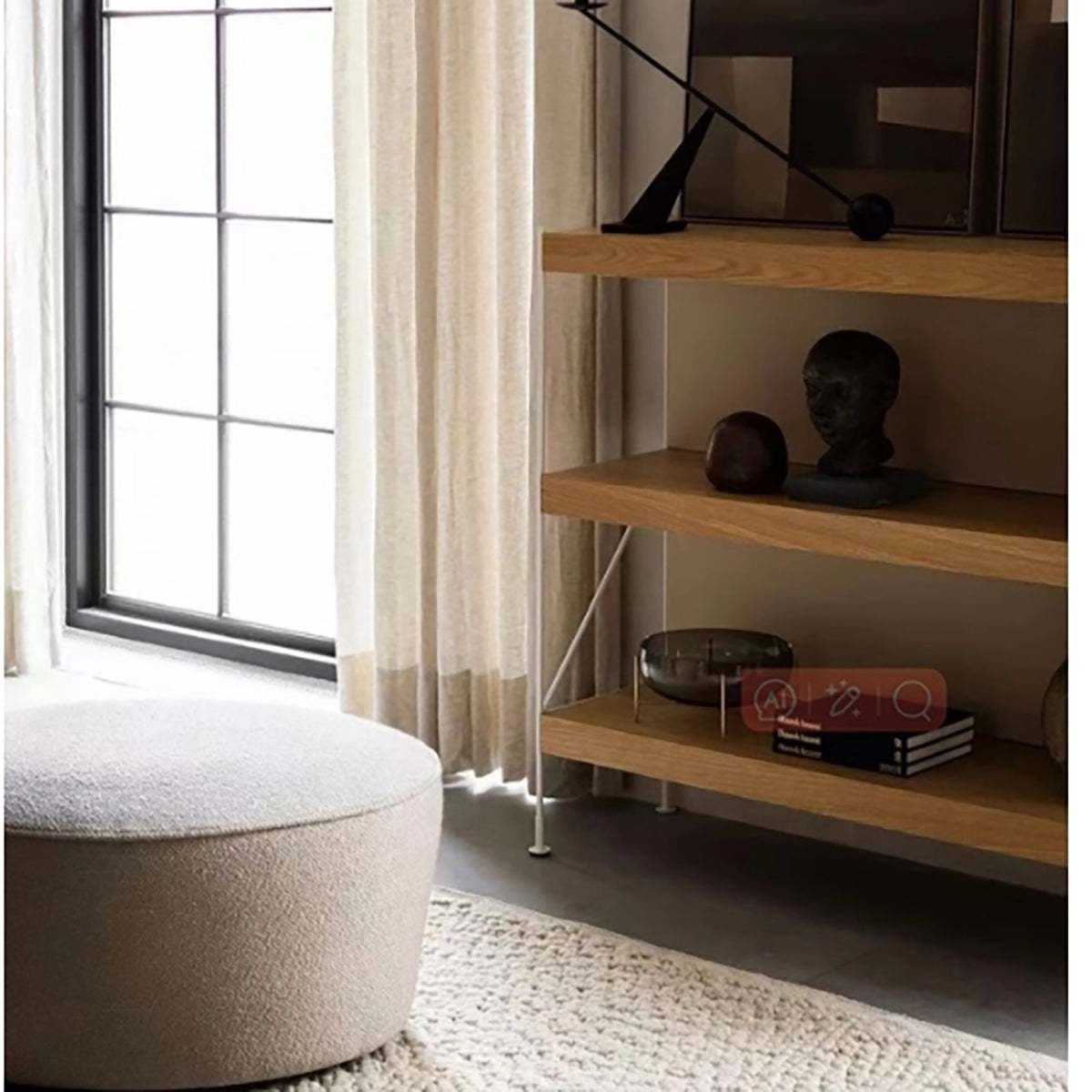 modern black candle holder with minimalist geometric metal design on wooden shelf in elegant living room decor