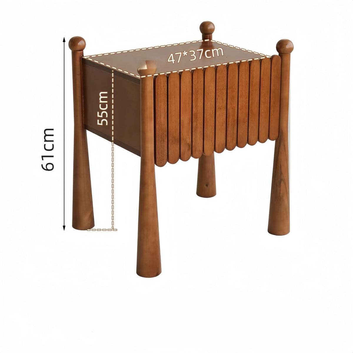 French vintage solid wood bedside table with wide tabletop and hidden drawer for bedroom storage