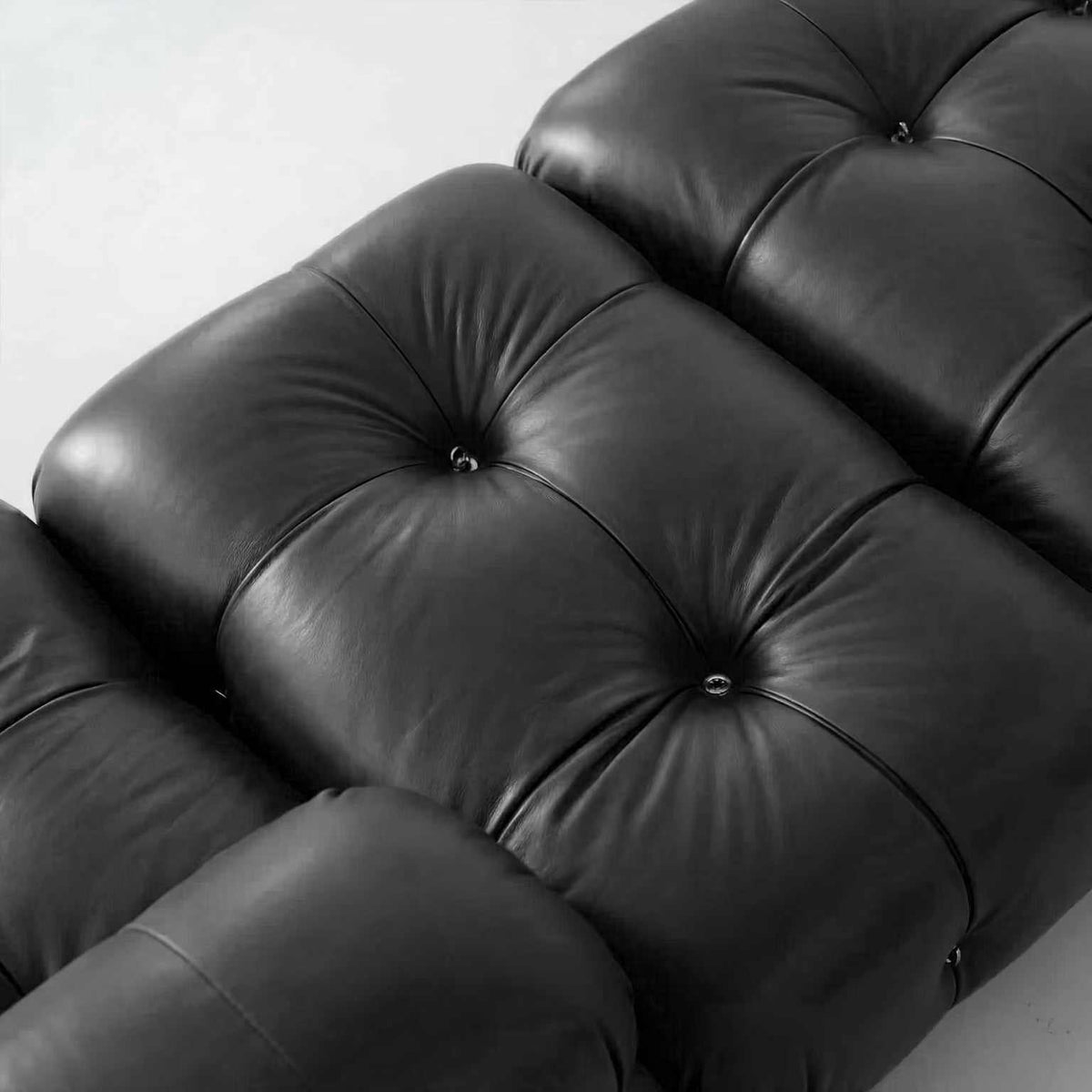 Camaleonda modular leather sofa in premium aniline leather with reconfigurable design and solid wood feet
