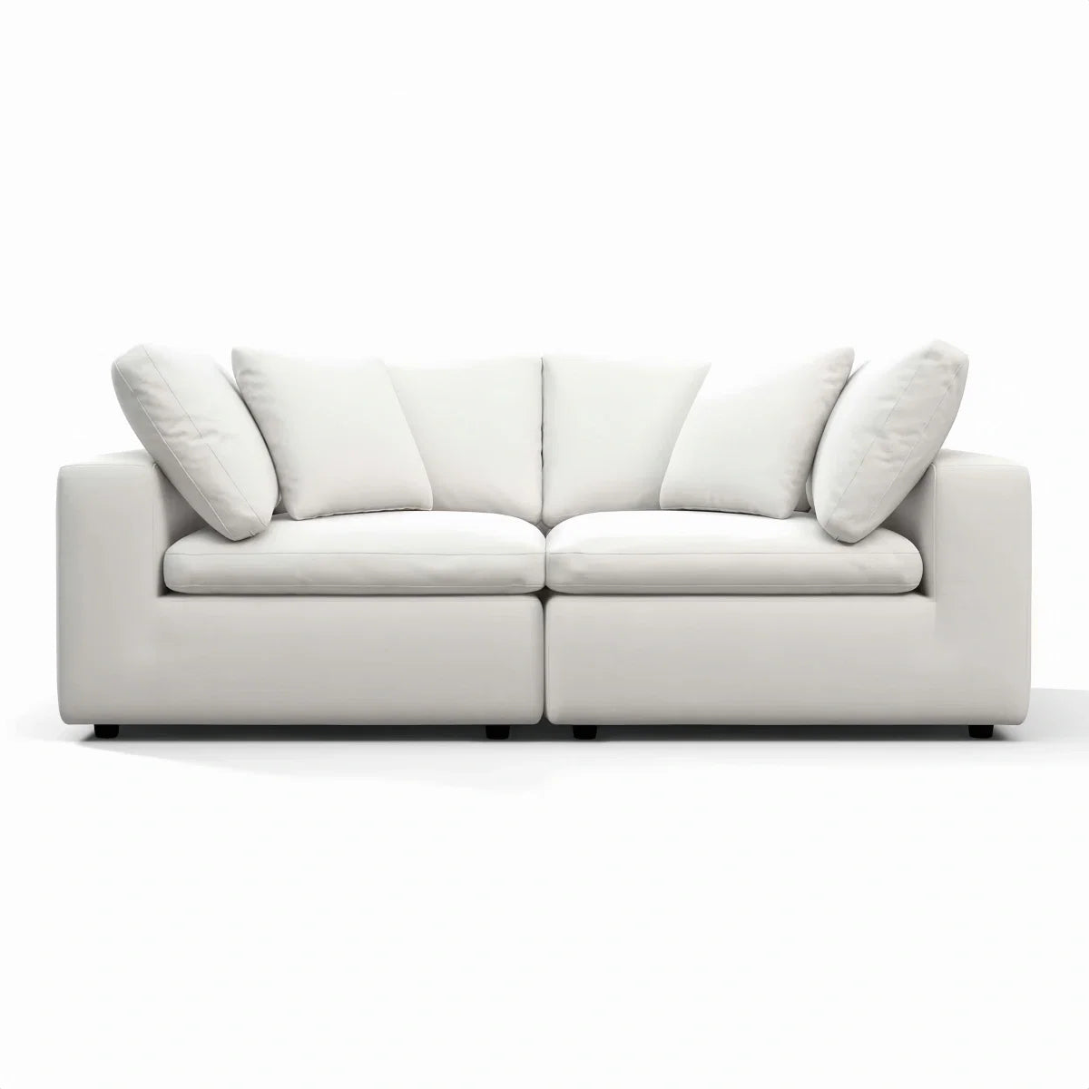 Oulton Sofa with overstuffed feather cushions and stain-resistant linen upholstery in a modern living room