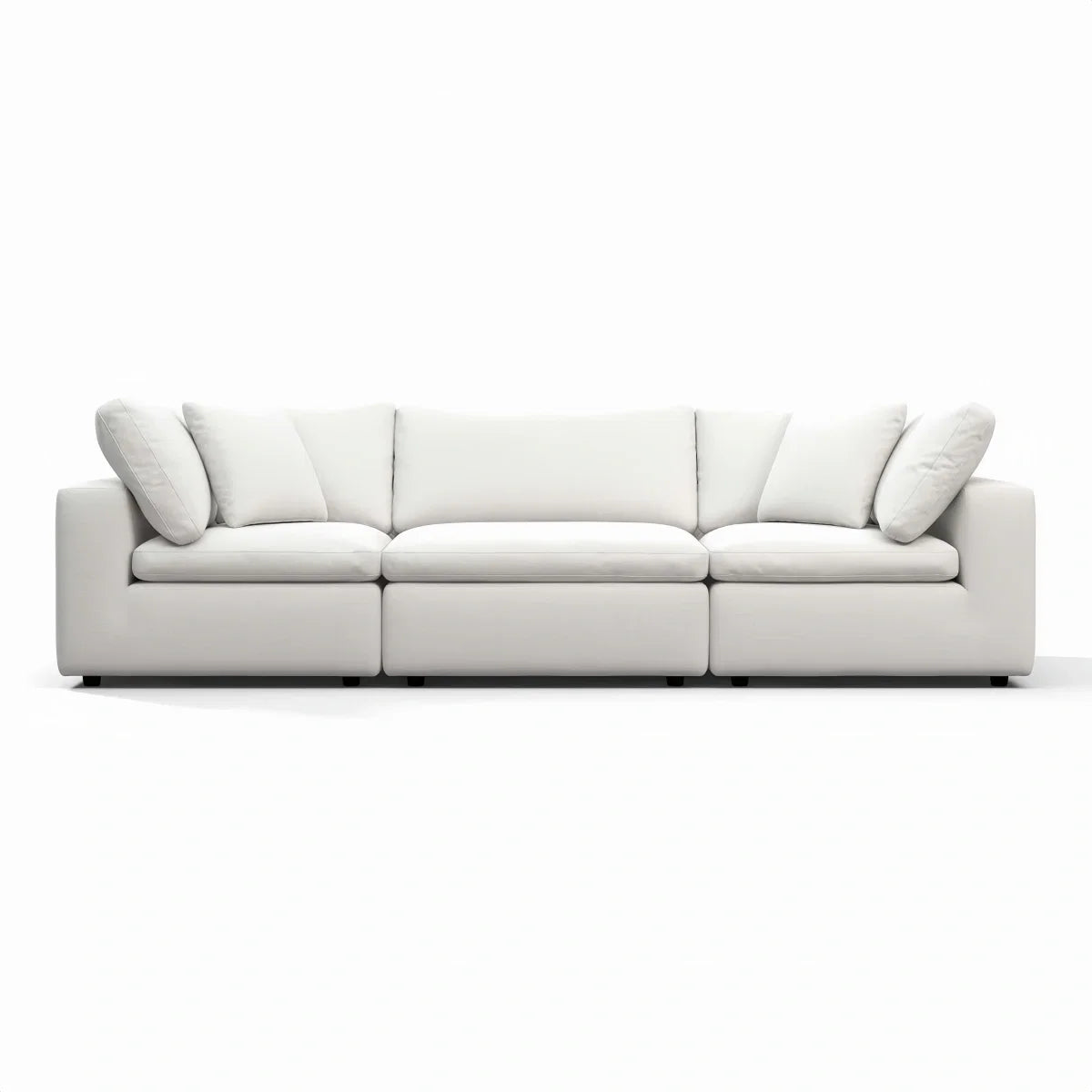 Oulton Sofa with overstuffed cushions and stain-resistant linen upholstery in contemporary interior setting