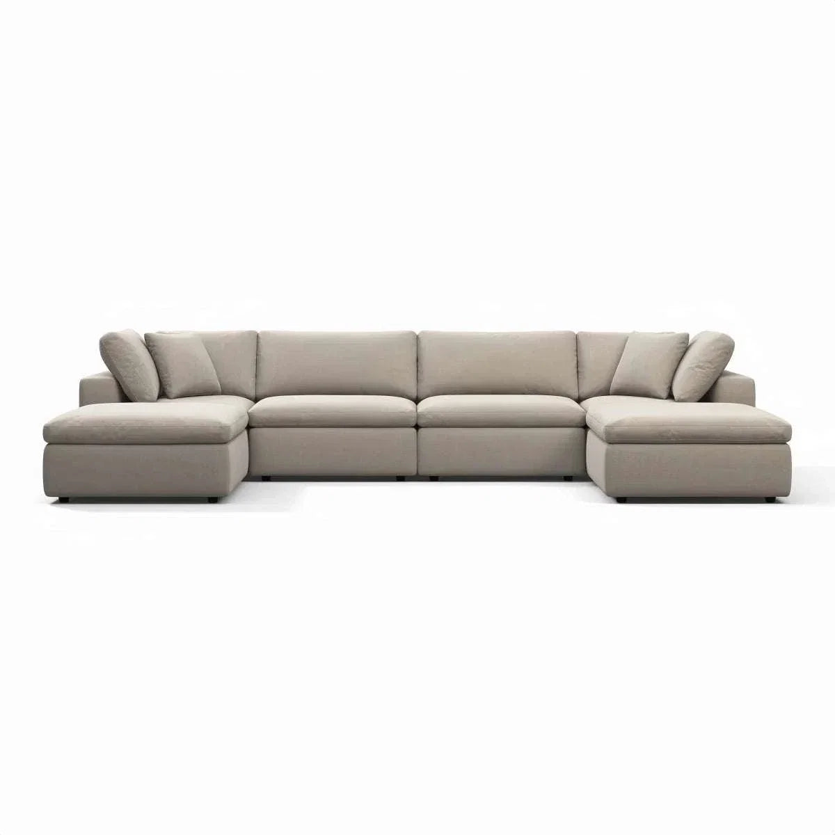 Oulton Sofa with stain-resistant linen upholstery and feather-down cushions in modern design