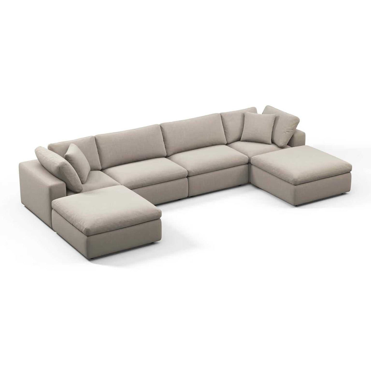Oulton Sofa modular lounge with stain-resistant linen cushions and Merbau wood frame