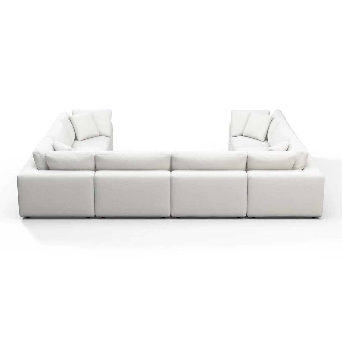 Contemporary Oulton Sofa with modular stain-resistant linen cushions and Merbau wood frame