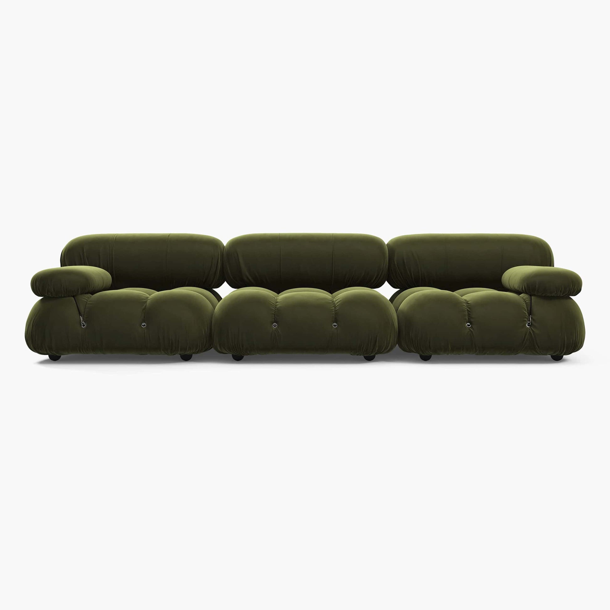Camaleonda Modular Sofa with bold puffy cushions and brass connector rings in premium Sunbrella fabric