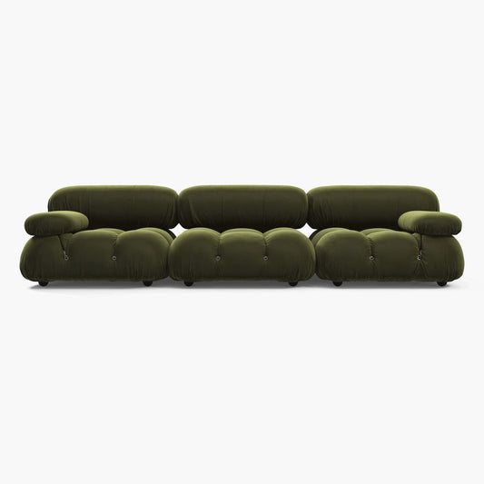 Camaleonda Modular Sofa with bold puffy cushions and brass connector rings in premium Sunbrella fabric
