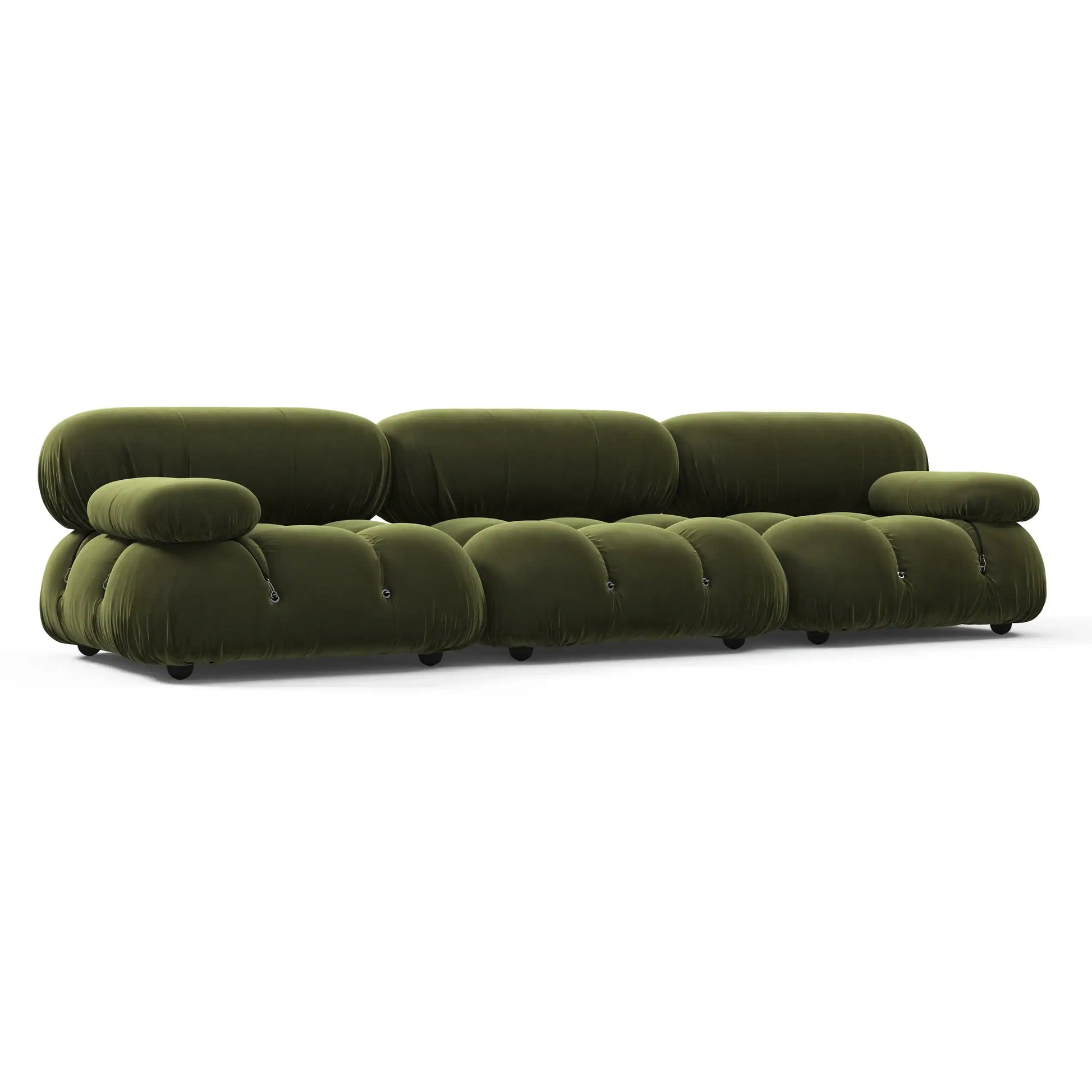 Camaleonda modular sofa in bold, puffy Sunbrella fabric with brass connectors and wood feet