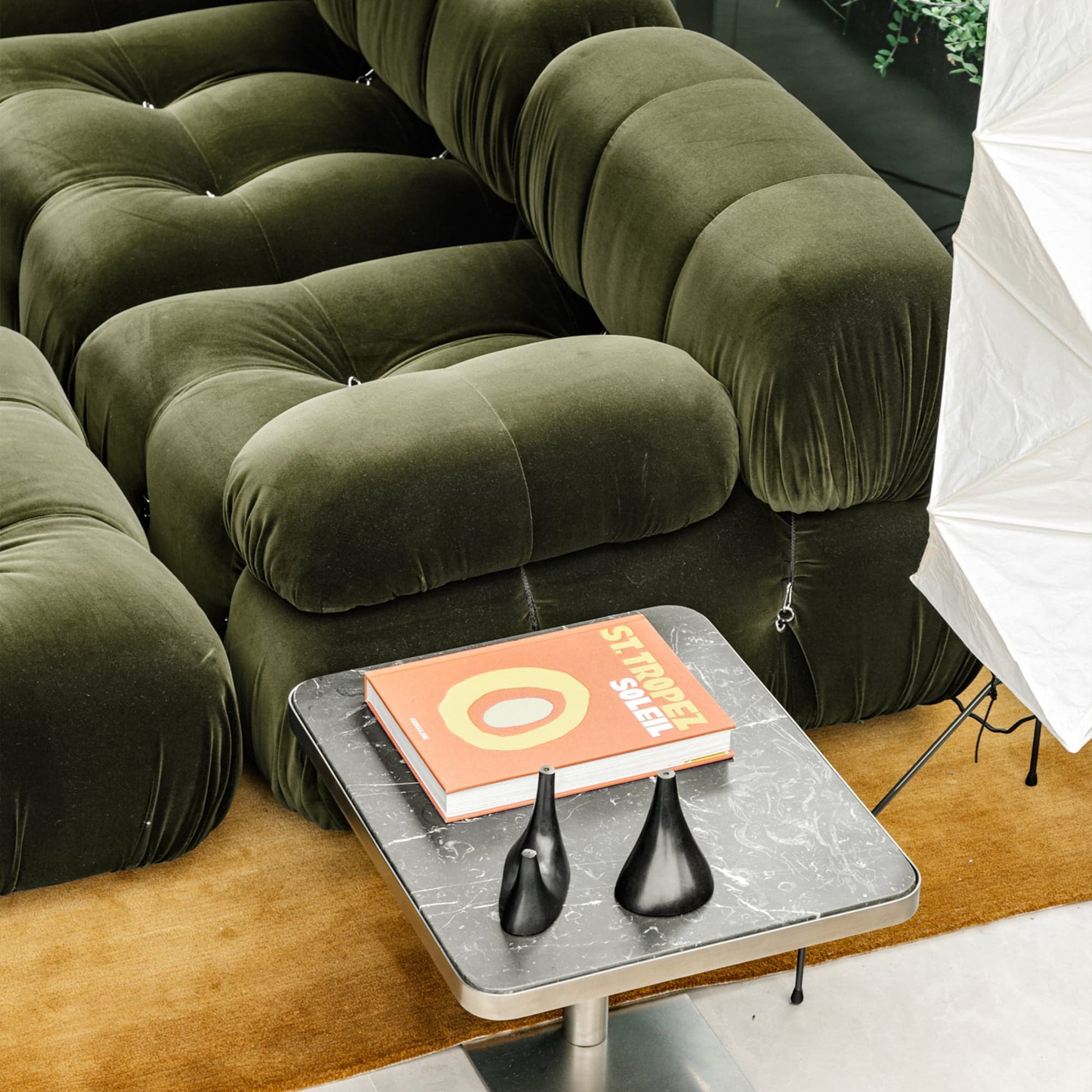Camaleonda modular sofa with bold, puffy design in premium Sunbrella fabric and brass connectors