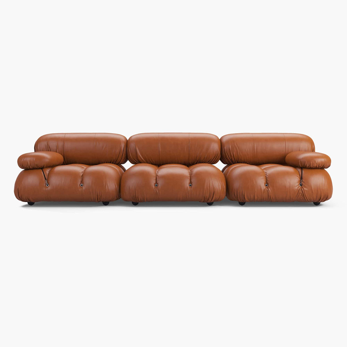Camaleonda modular leather sofa in premium aniline leather with reconfigurable design and solid wood feet