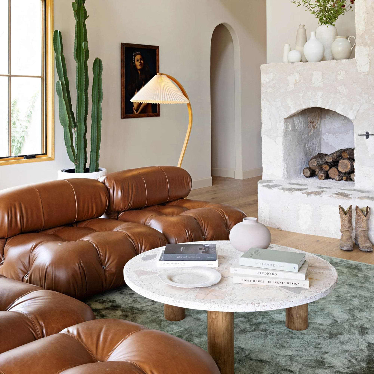 Camaleonda Modular Leather Sofa in premium aniline leather with reconfigurable design and wooden feet