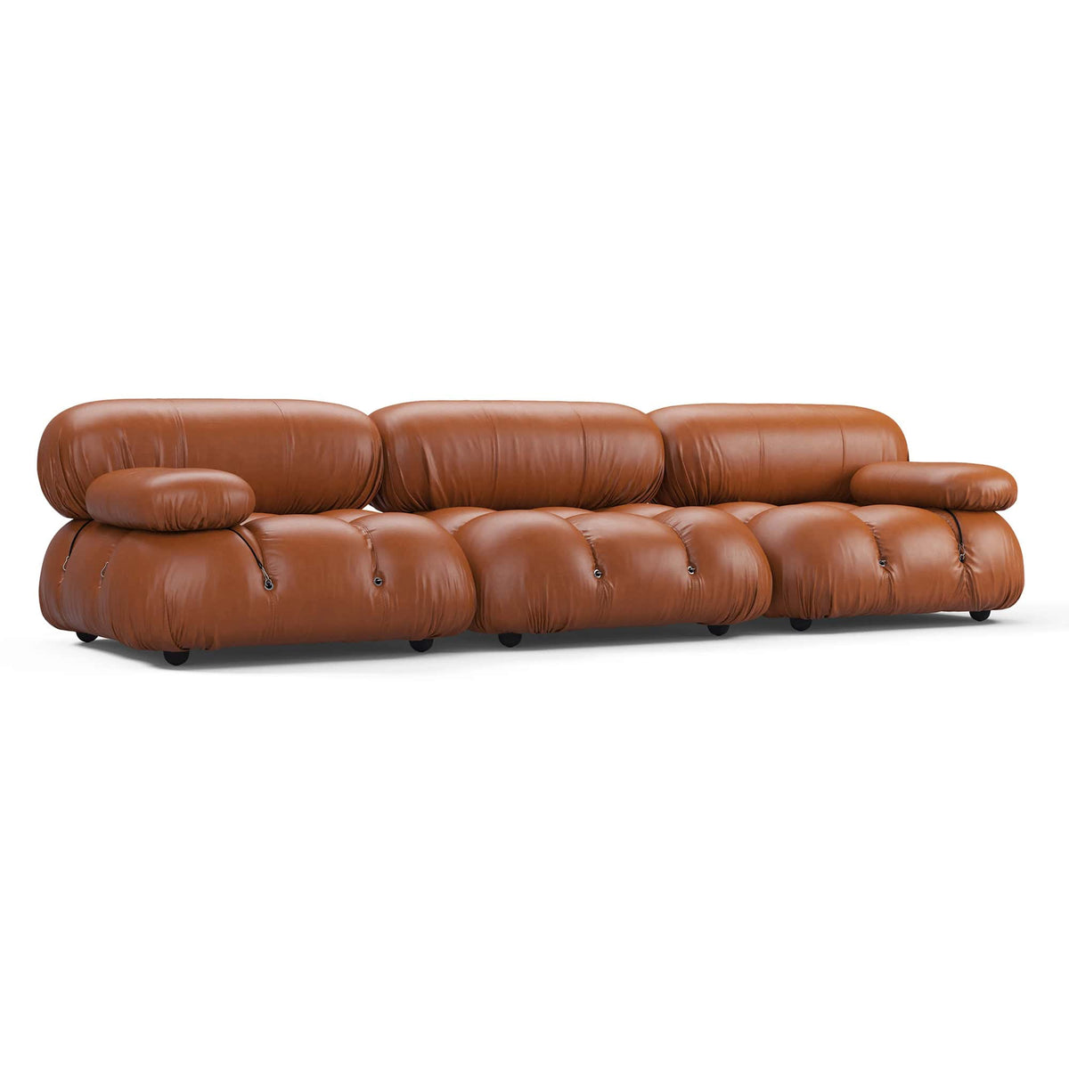 Camaleonda modular leather sofa in premium aniline leather with reconfigurable design and wooden feet