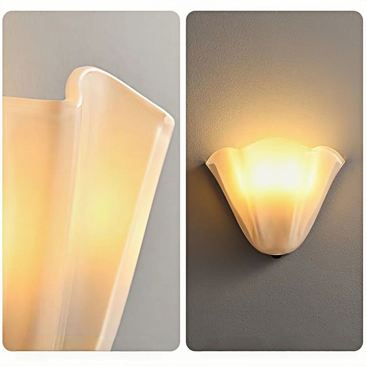 Vintage glass wall lamp with warm LED light and French vintage-inspired curved glass shade for elegant hallway and living room ambiance