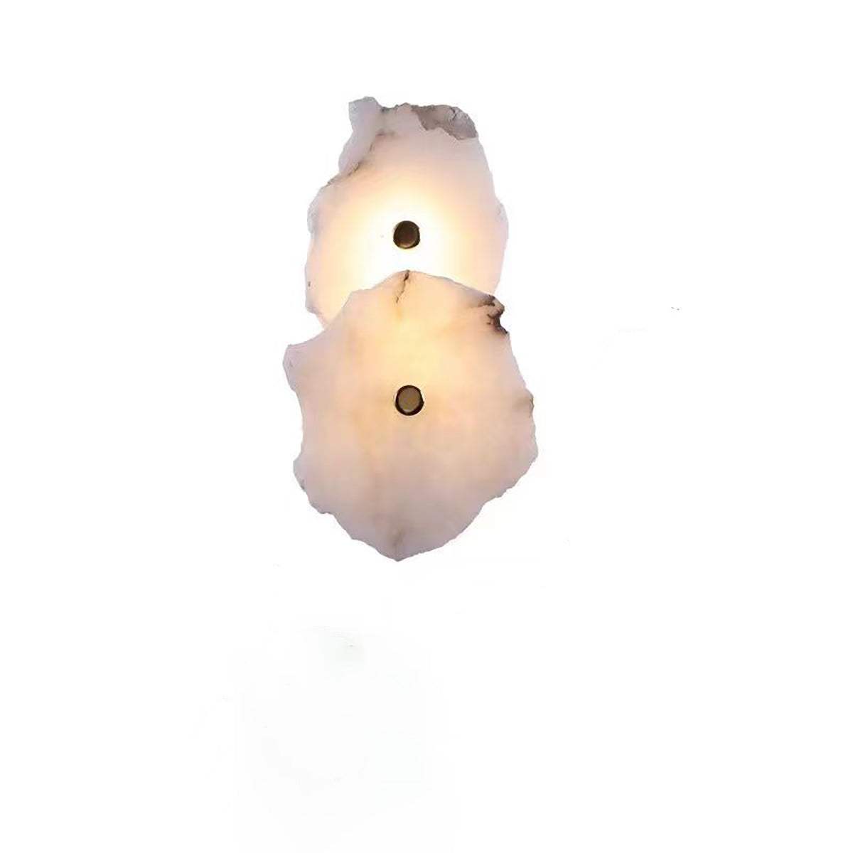 modern marble wall light with two illuminated natural marble discs and solid brass hardware wall sconce design
