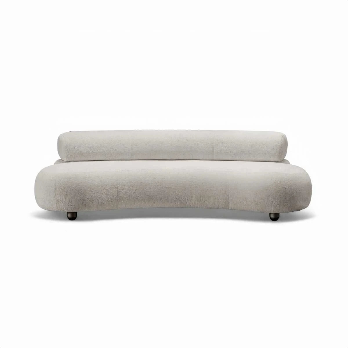 Eclipse sofa with curved silhouette and boucle fabric upholstery in a modern minimalist design
