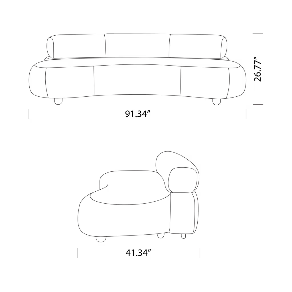 Eclipse sofa with curved silhouette and bouclé upholstery in modern minimalist style