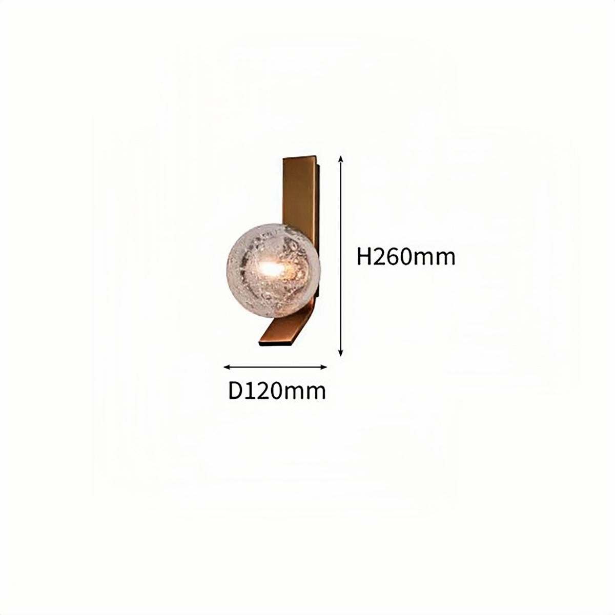 Luxury wall lamp with vintage bubble glass and iron frame, 260mm height and 120mm diameter, warm LED light for living room ambiance