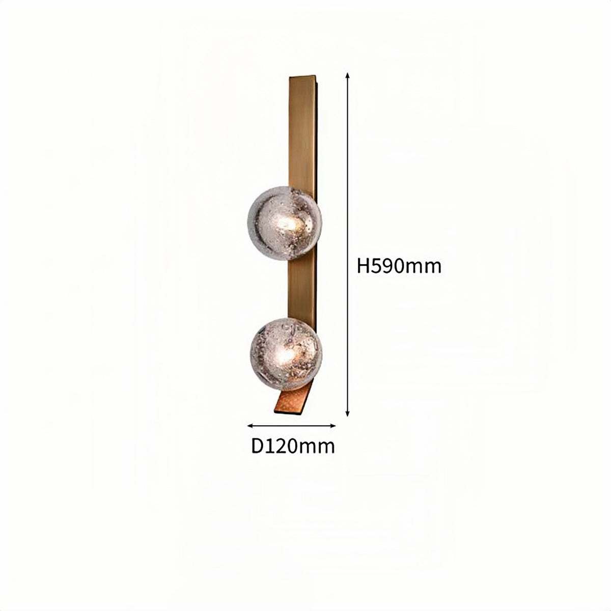 Luxury wall lamp with double bubble glass heads, iron frame, warm LED lighting for living room and hallway ambiance