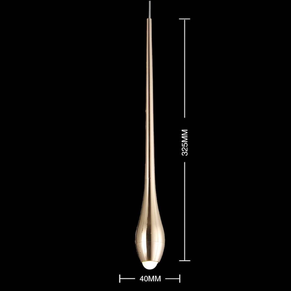Minimalist LED chandelier gold teardrop pendant light 325mm length 40mm width