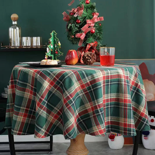 Green Christmas Tablecloth with Red/White/Green Plaid | Festive Elegan - sparkledecor.com