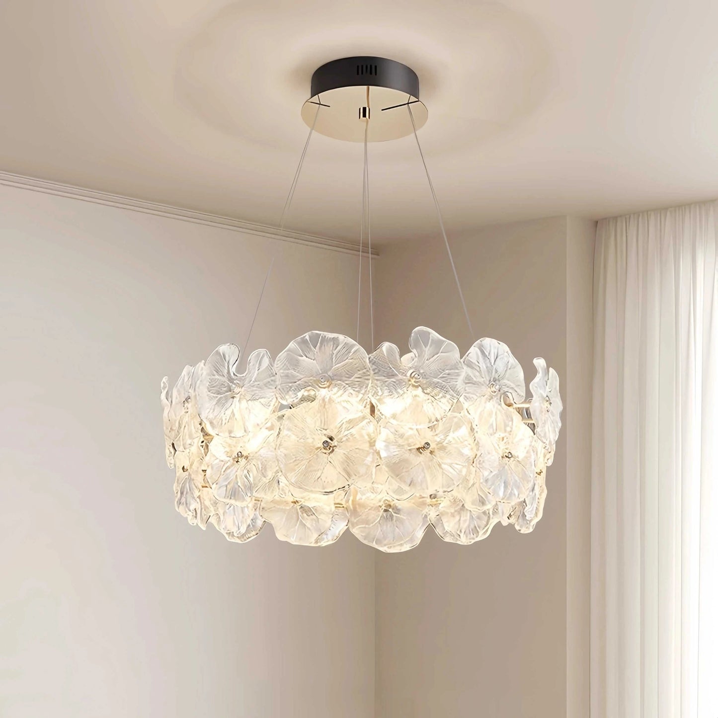 French luxury designer ceiling light with layered petal glass shade and adjustable LED lighting