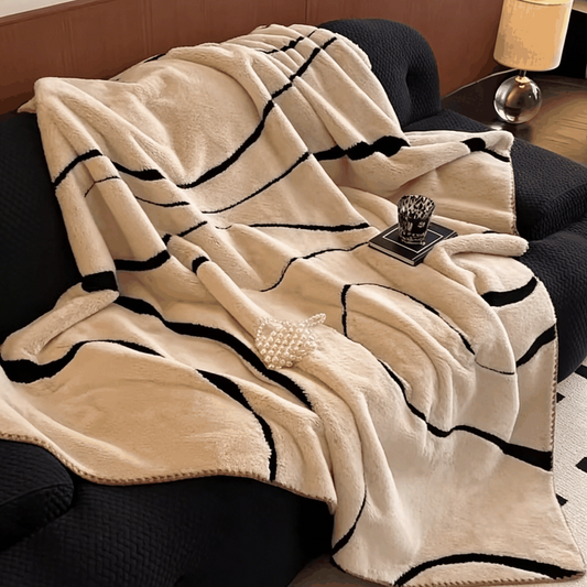 Jacquard rabbit fur throw blanket with reversible plush texture for cozy office naps and home use