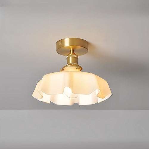 Elegant flush mount ceiling light with milky glass shade and polished copper finish