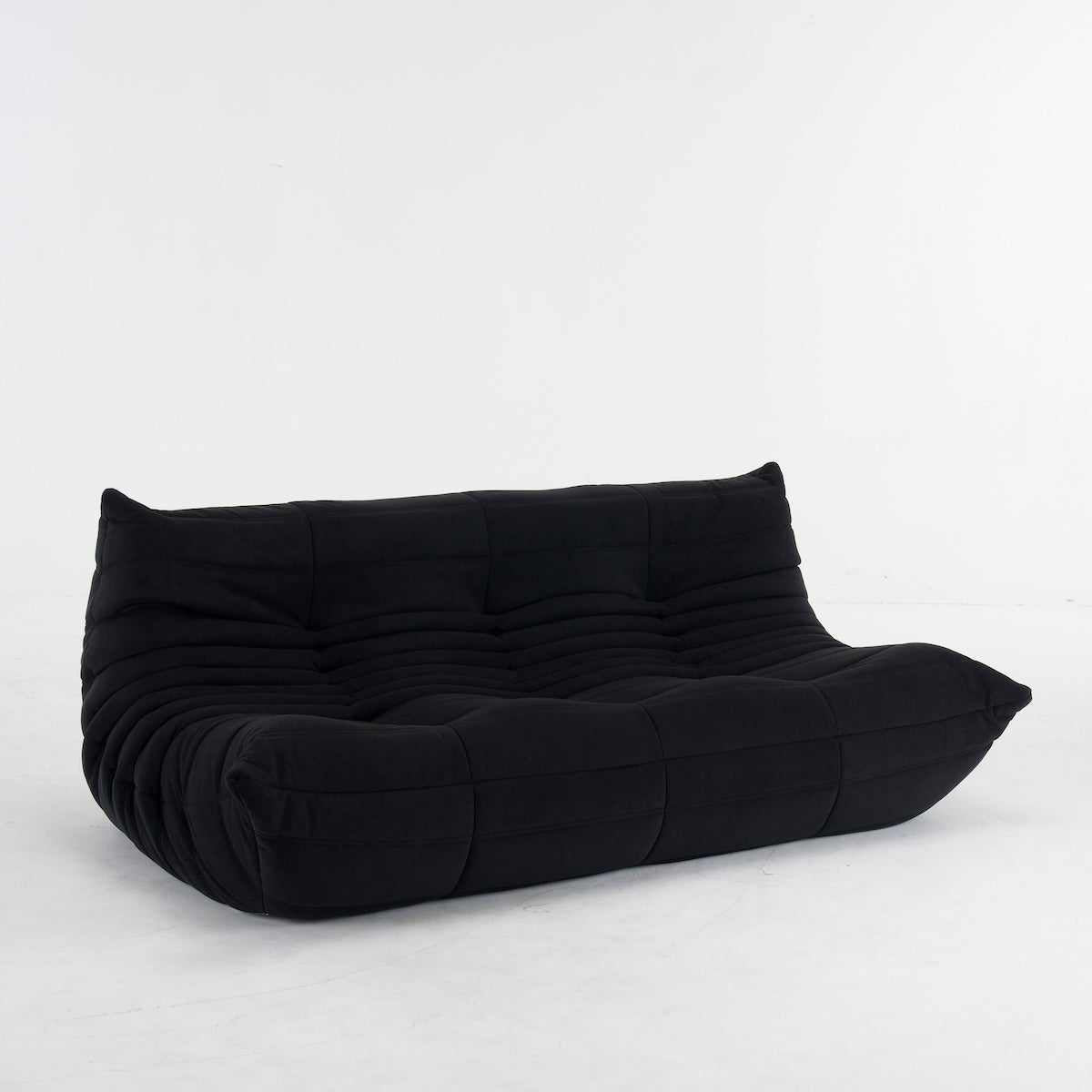 Luxurious black suede 3 seater sofa Caterpillar Couch with ergonomic design and plush foam filling