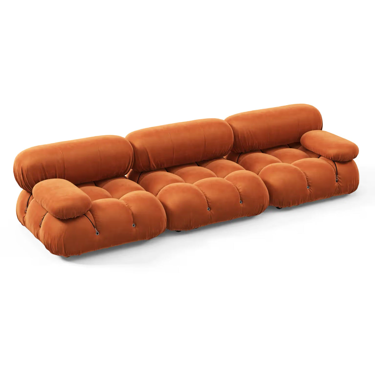Camaleonda modular sofa in luxurious chenille fabric with brass connectors and wood feet