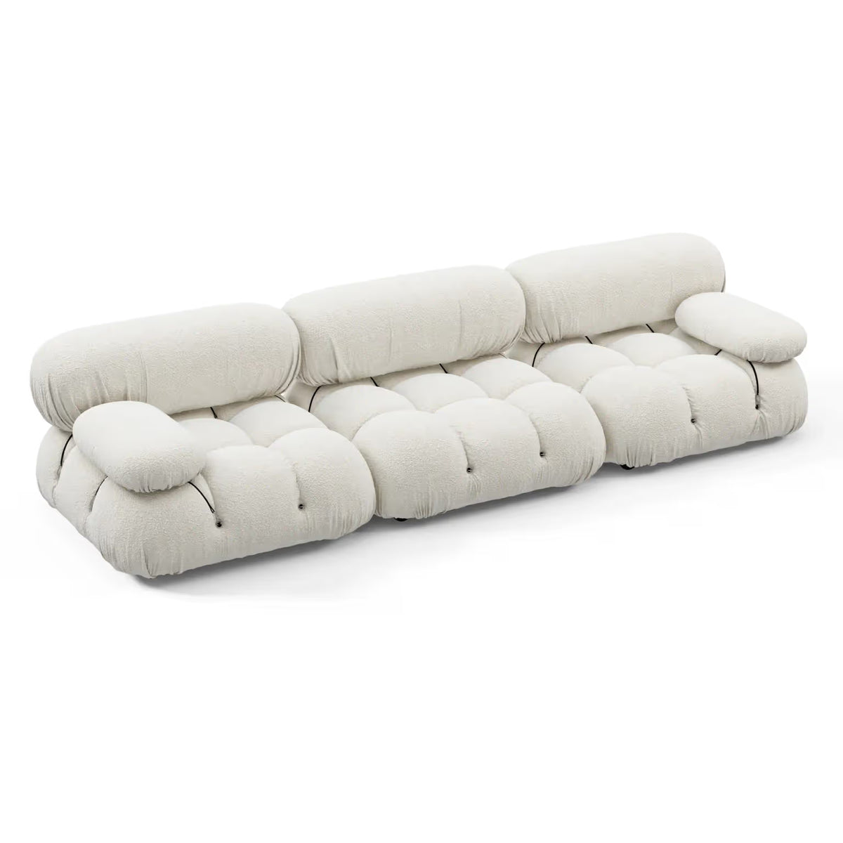 Camaleonda modular sofa in luxurious chenille fabric with brass connectors and wood feet