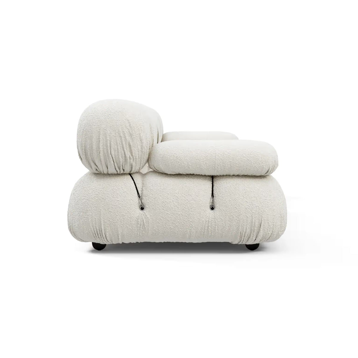 Camaleonda modular sofa in luxurious chenille fabric with brass rings and wood feet