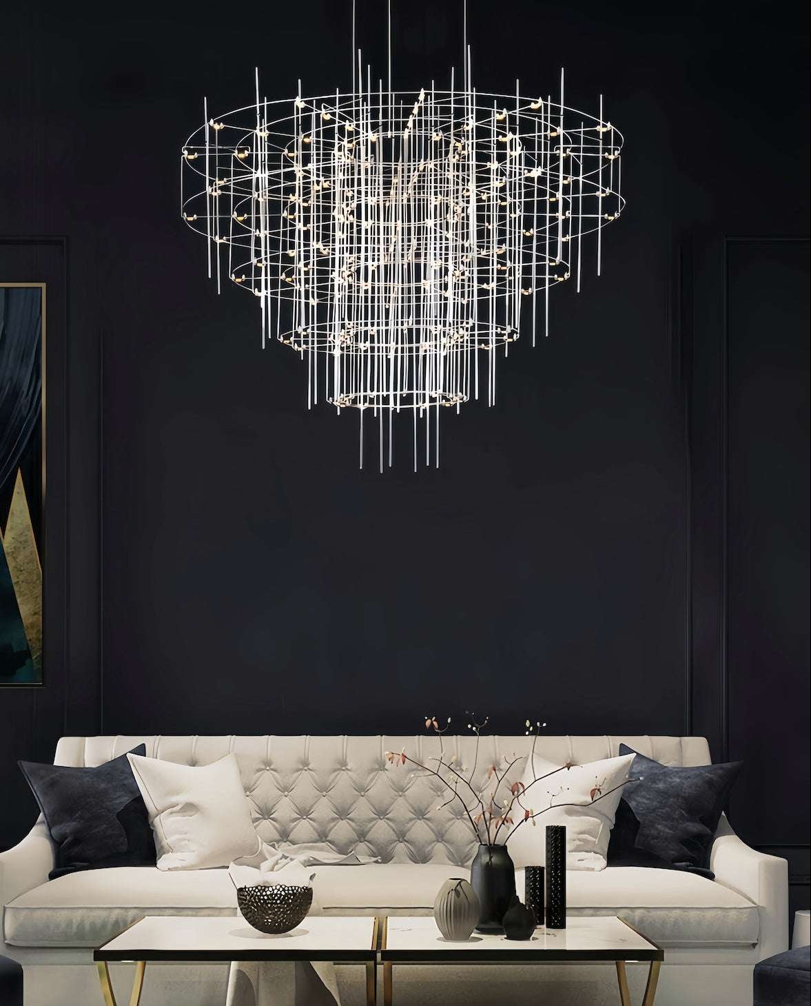 Modern Starry Sky Pendant Lamp chandelier with brushed gold stainless steel design in elegant living room setting