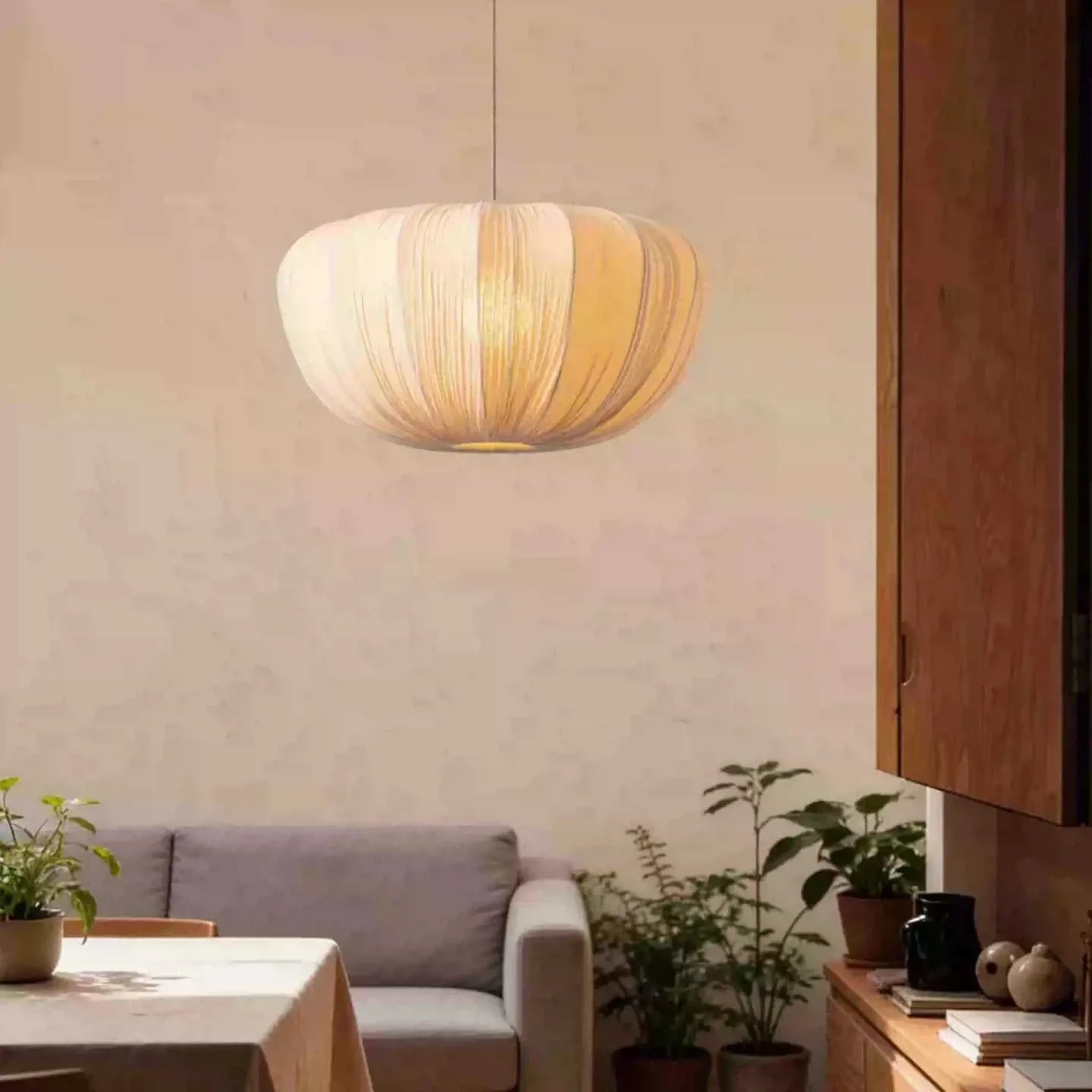 Wabi‑Sabi Fabric Pendant Light‑Mid‑Century Japanese Lamp for Dining Room & Teahouse