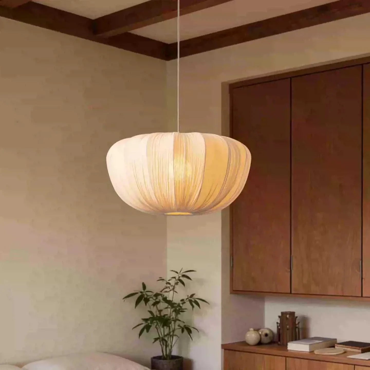 Wabi‑Sabi Fabric Pendant Light‑Mid‑Century Japanese Lamp for Dining Room & Teahouse