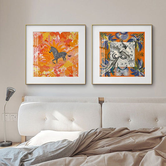 Abstract wall art for bedroom featuring vibrant animal-themed canvas prints with metal frame and plexiglass protection