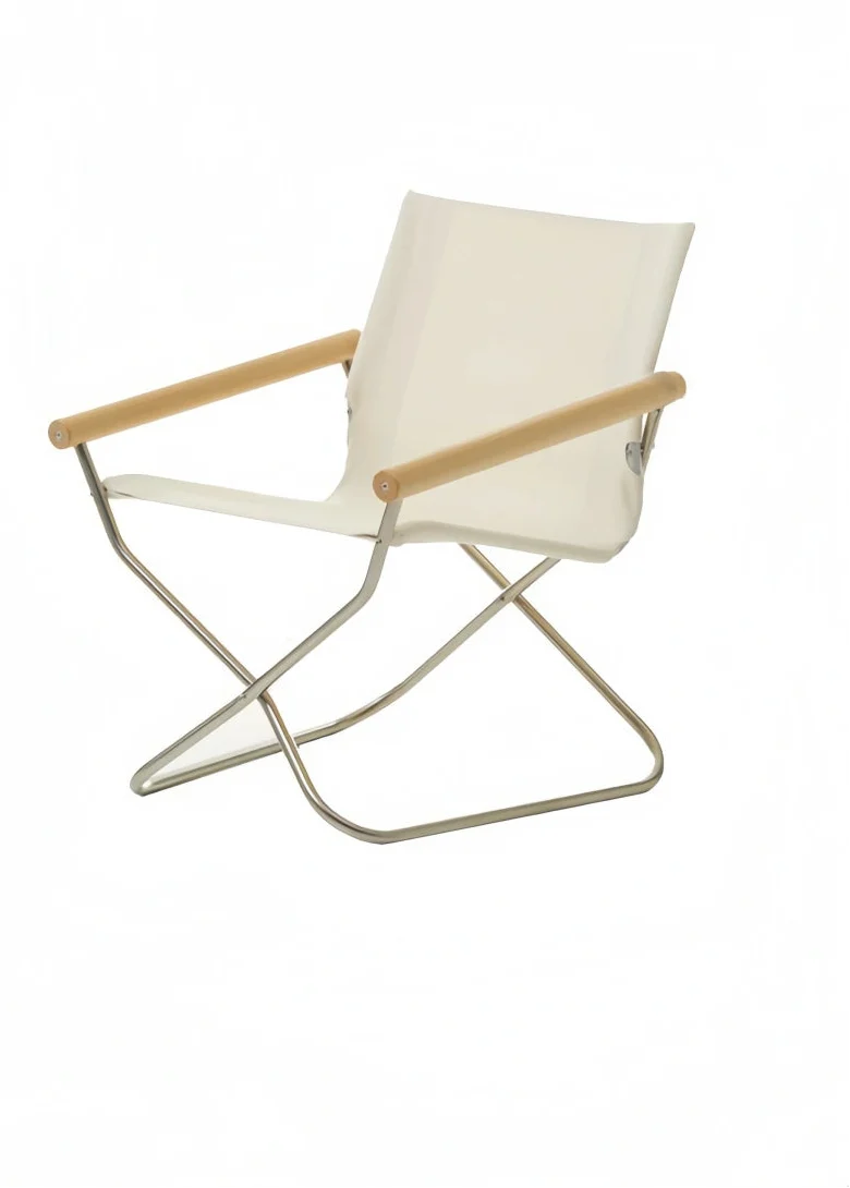 Foldable leisure recliner chair with Oxford canvas and beech wood armrests for outdoor camping and balcony use